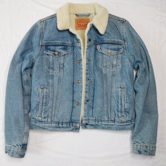 Levi's Blue Denim Jacket with Cream Sherpa Collar - Picture 10 of 10